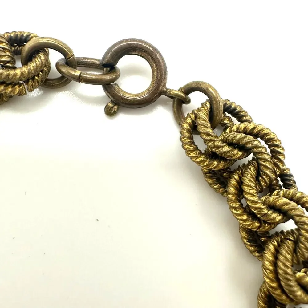 Antique vintage 1930s 1940s gold tone brass double rolo links chain bracelet 8
